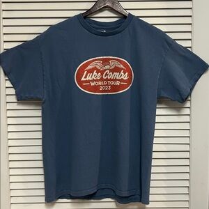 Luke Combs World Tour 2023 T-Shirt in Denim Blue Color Size Large